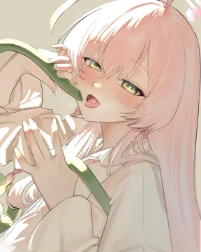 1girl ahoge blush braid green_eyes halo hose long_hair long_sleeves looking_at_viewer official_alternate_costume open_mouth pink_hair pink_halo shirt single_braid solo tongue tongue_out upper_body white_shirt haoma blue_archive hanako__blue_archive hanako__swimsuit__blue_archive
