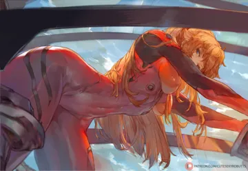 1girl artist_name bent_over blue_eyes bodysuit breasts covered_navel covered_nipples cutesexyrobutts from_below hairpods impossible_bodysuit impossible_clothes leaning_forward long_hair looking_at_viewer mecha_pilot_suit medium_breasts neon_genesis_evangelion orange_hair patreon_logo patreon_username plugsuit red_bodysuit science_fiction solo souryuu_asuka_langley thick_thighs thighs web_address wide_hips