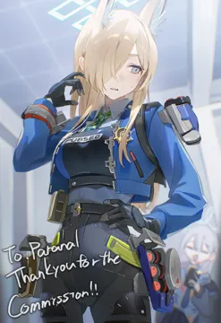 2girls animal_ears ass_visible_through_thighs blue_halo cellphone closed_eyes cosplay crossover dog_ears dog_girl embarrassed english_text halo high_waist_pants holding holding_phone long_hair multiple_girls pants phone police police_uniform policewoman sharp_teeth smartphone taking_picture teeth zhu_yuan__cosplay flatshi blue_archive zenless_zone_zero kanna__blue_archive konoka__blue_archive zhu_yuan__zenless_zone_zero