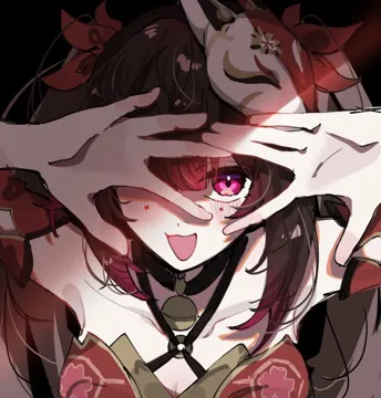 1girl armpits blush breasts brown_background butterfly_shaped_pupils cleavage hair_over_one_eye japanese_clothes kimono leaning_forward looking_at_viewer mask mask_on_head medium_breasts mole mole_under_eye open_mouth pink_eyes red_kimono shaded_face simple_background sketch smile solo symbol_shaped_pupils twintails v_over_eye jako_gnsn honkai__star_rail honkai__series sparkle__honkai__star_rail