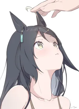 1girl animal_ears black_hair blush brown_eyes collarbone hair_ornament hairclip long_hair out_of_frame signature simple_background solo_focus white_background umamusume