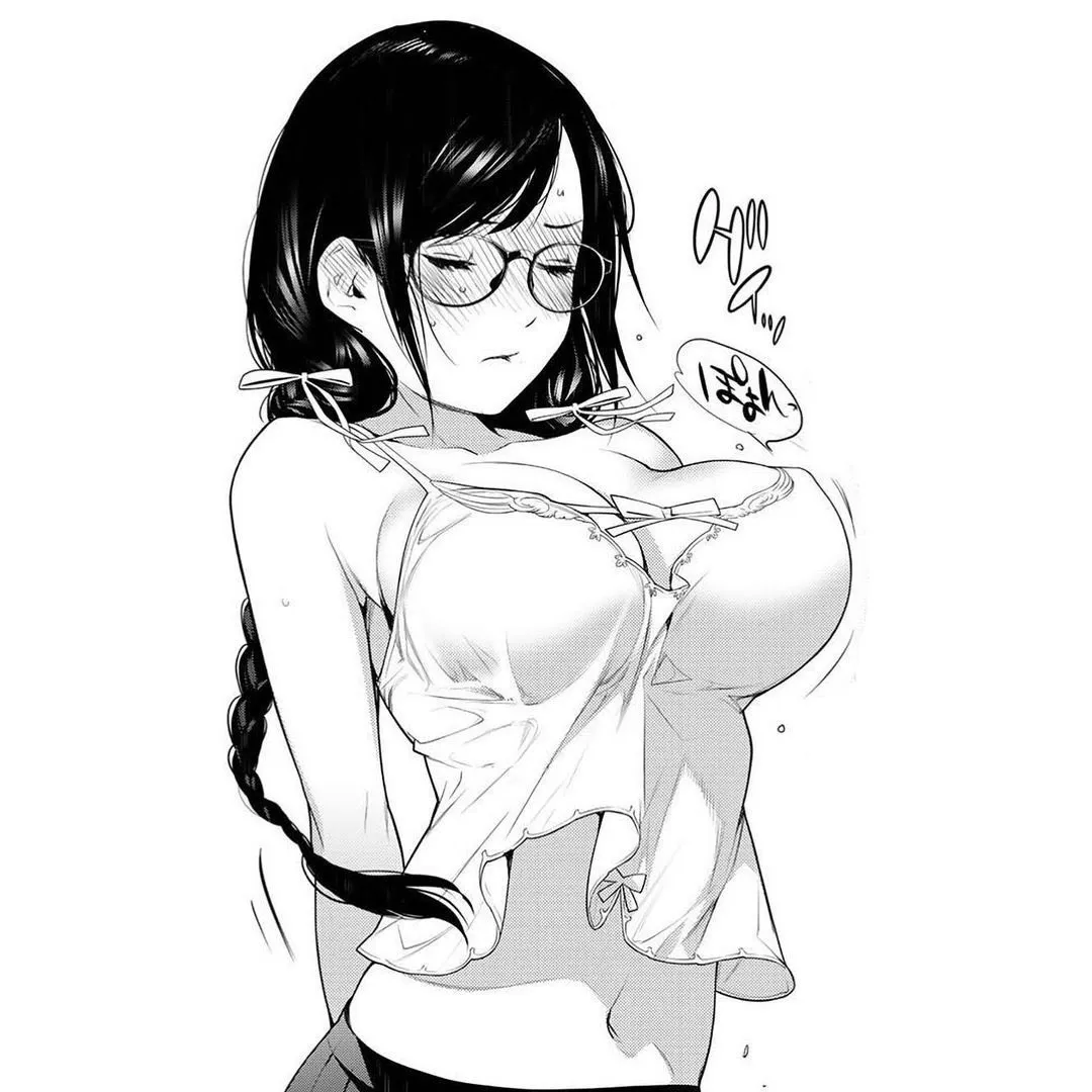 1girl armpit_crease arms_behind_back babydoll bakemonogatari bare_shoulders blush bow braid breasts cleavage closed_eyes closed_mouth collarbone embarrassed full_face_blush glasses greyscale hanekawa_tsubasa large_breasts long_hair monochrome monogatari__series navel nightgown oogure_ito parted_lips sidelocks skirt solo spaghetti_strap speech_bubble trente twin_braids upper_body white_babydoll