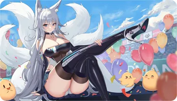 1girl animal_ears azur_lane bare_shoulders black_footwear black_gloves blue_eyes boots breasts choker cleavage collarbone elbow_gloves fox_ears fox_girl fox_tail full_body gloves high_heels large_breasts latex leg_up leotard long_hair looking_at_viewer miniskirt official_alternate_costume otakueden1995 panties pantyshot pink_nails pleated_skirt race_queen shinano__azur_lane shinano__moonlit_chrome__azur_lane skirt smile tail thigh_boots thighs underwear very_long_hair white_hair
