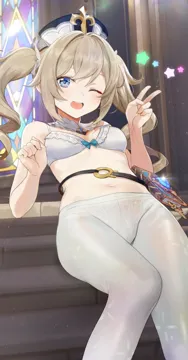 1girl barbara__genshin_impact bare_arms bare_shoulders belt blue_eyes blue_gemstone book book_holster bra breasts brown_hair detached_collar gem genshin_impact glint grimoire hand_up long_hair looking_at_viewer navel one_eye_closed open_mouth panties panties_under_pantyhose pantyhose see_through_clothes seicoh sidelocks small_breasts smile solo star__symbol stomach twintails underwear vision__genshin_impact white_bra white_headwear white_pantyhose