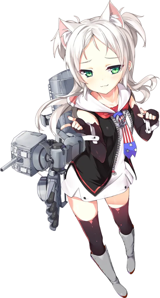 1girl american_flag american_flag_print anchor_ornament animal_ear_fluff animal_ears animal_hood anti_aircraft_gun artillery bare_shoulders black_gloves black_jacket black_thighhighs blush boots cat_ears collarbone dress elbow_gloves extra_ears eyebrows fingerless_gloves fingernails flag_print full_body gloves green_eyes grey_boots hood hood_down index_finger_raised jacket knee_boots ladder long_hair nail_polish neckerchief over_kneehighs platform_boots raised_eyebrows rigging sailor_collar ship_turret short_dress sleeveless sleeveless_dress sleeveless_jacket smokestack smug solo standing star__symbol striped tachi_e thighhighs torpedo torpedo_launcher torpedo_tubes transparent_background unzipped white_hair zettai_ryouiki zipper zipper_pull_tab kaede__yumesaki_kaede azur_lane sims__azur_lane