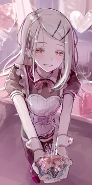 1girl apron bag blonde_hair blush brown_shirt brown_shorts colored_eyelashes cross_laced_clothes earrings fingernails happy_mille_feuille__idolmaster heart incoming_gift jewelry long_hair looking_at_viewer official_alternate_costume orange_eyes plastic_bag puffy_short_sleeves puffy_sleeves shirt short_sleeves shorts smile solo stud_earrings swept_bangs valentine white_apron wrist_cuffs sanshoku_dango__shukosuko gakuen_idolmaster idolmaster shinosawa_hiro__idolmaster