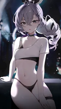 1girl asymmetrical_clothes backlighting bare_shoulders bikini bikini_bottom_only black_bikini breasts choker crop_top crop_top_overhang ear_piercing grey_eyes grey_hair hair_between_eyes hair_ornament hair_ribbon hairclip honkai__series honkai__star_rail long_hair looking_at_viewer nanoless navel no_pants open_mouth piercing ponytail ribbon shirt short_sleeves silver_wolf__honkai__star_rail single_shoulder_shirt single_sleeve sitting skindentation small_breasts solo stomach string_bikini swimsuit thigh_strap thighs white_shirt