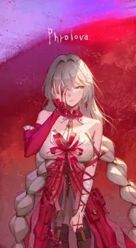 1girl bandaged_arm bandages bare_shoulders black_pantyhose black_skirt braid breasts character_name cowboy_shot detached_sleeves dress earrings grey_hair halter_dress halterneck hand_on_own_face jewelry long_hair low_twin_braids medium_breasts pantyhose red_dress single_detached_sleeve skirt solo tacet_mark__wuthering_waves twin_braids very_long_hair sib__9obsl wuthering_waves phrolova__wuthering_waves