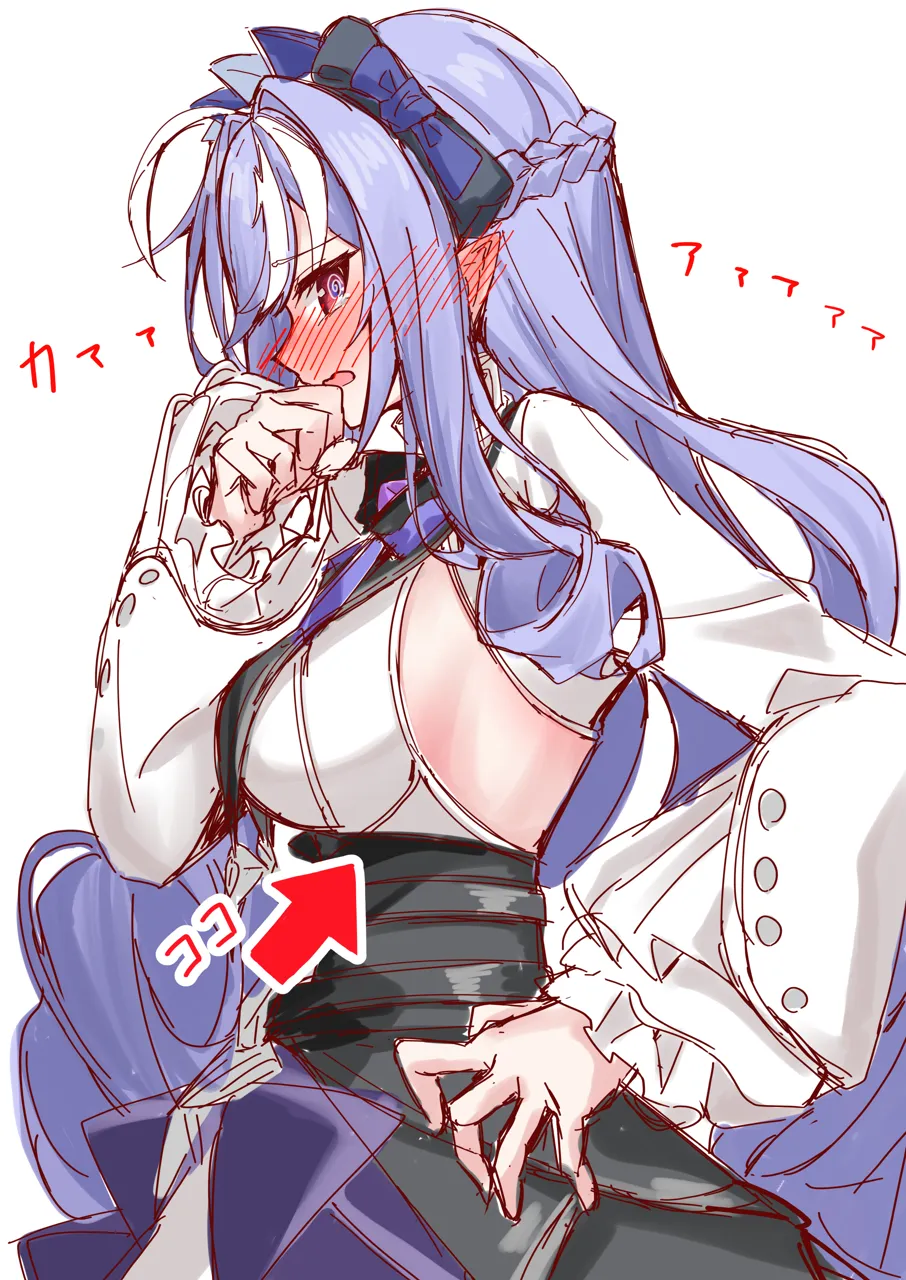 1girl arrow__symbol blush braid breasts long_hair looking_at_viewer medium_breasts open_mouth pointy_ears purple_hair red_eyes simple_background solo white_background amaxa zenless_zone_zero vivian__zenless_zone_zero