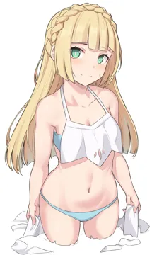 1girl bikini blonde_hair braid closed_mouth collarbone frilled_bikini frills green_eyes lillie__pokemon long_hair looking_at_viewer navel pokemon pokemon__anime pokemon_sm__anime shiseki_hirame simple_background smile solo stomach swimsuit white_background