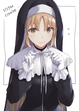 1girl black_dress black_veil blonde_hair blush brown_eyes capelet character_name closed_mouth dress flying_sweatdrops full_length_zipper gloves long_hair long_sleeves looking_at_viewer nun parted_bangs puffy_long_sleeves puffy_sleeves ribbon smile solo traditional_nun upper_body veil virtual_youtuber white_background white_capelet white_gloves white_ribbon zipper zipper_dress zakki3939 nijisanji sister_claire sister_claire__1st_costume