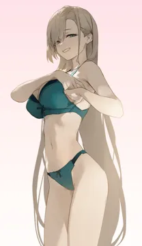 1girl adjusting_bra adjusting_clothes alternate_costume asuna__blue_archive asymmetrical_bangs blonde_hair blue_archive blue_eyes bow bow_bra bow_panties bra breasts dokshuri hair_over_one_eye hand_in_bra lingerie long_hair mole mole_on_breast navel panties smile solo stomach underwear very_long_hair