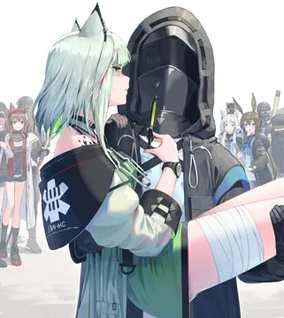 1other 2boys 6_girls ambiguous_gender animal_ears ascot bandaged_leg bandages black_footwear black_gloves black_headwear black_jacket black_shirt black_shorts black_socks blue_ascot blue_eyes brown_hair carrying cat_ears cat_girl coat colored_inner_hair dress fox_ears gloves goggles green_dress green_eyes green_hair green_nails hair_over_eyes hairband hand_on_another_s_shoulder helmet holding holding_staff holding_syringe hood hood_down hood_up hooded_jacket jacket jewelry looking_at_another material_growth multicolored_hair multiple_boys multiple_girls multiple_rings open_clothes open_jacket oripathy_lesion__arknights partially_shaded_face pink_hair princess_carry rabbit_ears rabbit_girl red_eyes red_hairband red_jacket ring shirt shorts socks sparkle staff stethoscope sweatdrop syringe twintails watch white_background white_coat white_hair wristwatch pi__p77777778 arknights amiya__arknights angelina__arknights doctor__arknights kal_tsit__arknights reserve_operator_caster__arknights reserve_operator_logistics__arknights reserve_operator_melee__arknights reserve_operator_sniper__arknights rhodes_island_medic__arknights rosmontis__arknights