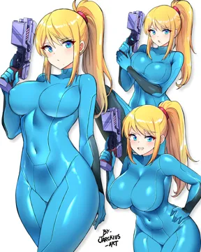 1girl arm_behind_back arm_under_breasts artist_name blonde_hair blue_bodysuit blue_eyes bodysuit breasts closed_mouth covered_navel cowboy_shot finger_on_trigger gun hair_between_eyes hand_on_own_hip handgun holding holding_gun holding_weapon impossible_bodysuit impossible_clothes jarckius large_breasts light_blush long_hair looking_at_viewer metroid mole mole_under_mouth multiple_views open_mouth paralyzer ponytail samus_aran simple_background skin_tight smile standing stun_gun teeth trigger_discipline upper_teeth_only v_shaped_eyebrows weapon white_background zero_suit