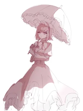 1girl alternate_costume bow bowtie brown_hair center_frills dress frills full_body hair_intakes holding holding_umbrella juliet_sleeves long_sleeves pink_eyes puffy_sleeves short_hair simple_background sketch solo spaceship_hair_ornament umbrella white_background su_no__su_no090 danganronpa__series danganronpa_2__goodbye_despair nanami_chiaki