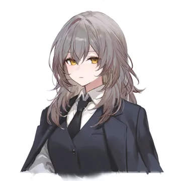 1girl alternate_costume black_coat black_necktie black_vest breast_pocket closed_mouth coat coat_on_shoulders collared_shirt cropped_torso expressionless grey_hair hair_between_eyes hair_intakes long_hair looking_at_viewer necktie pocket shirt sideways_glance simple_background solo three_quarter_view upper_body vest white_background white_shirt yellow_eyes adelie_cat honkai__star_rail honkai__series stelle__honkai__star_rail trailblazer__honkai__star_rail