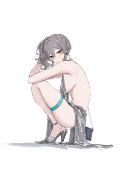 1girl alternate_costume alternate_hairstyle azur_lane backless_dress backless_outfit bare_legs bare_shoulders black_bag blush breasts closed_mouth cosplay dress evening_gown feint721 grey_hair grey_sandals high_heel_sandals high_heels honkai__series honkai__star_rail large_breasts legs looking_at_viewer medium_hair sandals sideboob sideless_dress sideless_outfit silver_dress simple_background solo squatting st__louis__azur_lane st__louis__azur_lane__cosplay st__louis__luxurious_wheels__azur_lane stelle__honkai__star_rail thigh_strap thighs trailblazer__honkai__star_rail white_background yellow_eyes