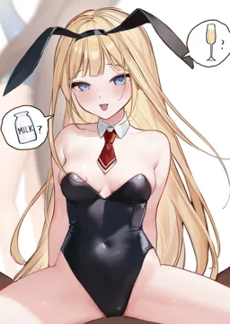 2boys 2girls alcohol animal_ears bare_shoulders black_leotard blonde_hair blue_eyes blush bottle breasts champagne champagne_flute cleavage covered_navel cup detached_collar drinking_glass fake_animal_ears fins fish_tail hairband implied_sex large_breasts leotard long_hair looking_at_viewer milk_bottle mole mole_on_breast multiple_boys multiple_girls necktie open_mouth playboy_bunny rabbit_ears red_necktie shark_girl shark_tail sitting smile solo_focus spread_legs strapless strapless_leotard tail very_long_hair virtual_youtuber smilesmile1312 hololive gawr_gura__hololive watson_amelia__hololive
