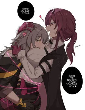 2girls anger_vein black_gloves black_shorts bound_together breast_press breasts collared_shirt english_text eye_contact eyewear_on_head from_side gloves grabbing_another_s_ass grey_hair groping halterneck hand_on_another_s_head heart high_waist_shorts honkai__series honkai__star_rail hug jacket jacket_on_shoulders kafka__honkai__star_rail large_breasts long_hair looking_at_another masoq multiple_girls open_mouth pantyhose pantyhose_under_shorts ponytail profile purple_eyes purple_gloves purple_hair purple_pantyhose restrained round_eyewear shirt shorts simple_background smile speech_bubble stelle__honkai__star_rail sunglasses teeth trailblazer__honkai__star_rail twitter_username upper_teeth_only white_background white_shirt yellow_eyes yuri