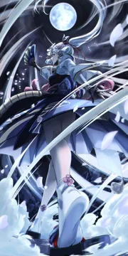 1girl armor black_gloves blue_eyes blue_skirt blunt_tresses dou feet fingerless_gloves floating_hair folding_fan from_behind from_below full_body full_moon gloves grey_hair hair_ribbon hand_fan heel_up japanese_armor kneepits legs long_hair looking_at_viewer looking_back moon night night_sky outdoors outstretched_arm partially_fingerless_gloves ponytail ribbon sandals sidelocks skirt sky smile socks soles solo standing tabi very_long_hair walking white_hair white_socks wide_sleeves zouri taiju__gr09kuma genshin_impact kamisato_ayaka__genshin_impact