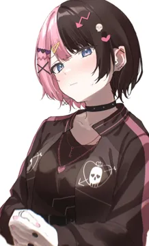 1girl belt blue_eyes blurry blush breasts brown_hair brown_jacket brown_shirt collar depth_of_field ear_piercing hair_ornament hairclip interlocked_fingers jacket jewelry key key_necklace looking_at_viewer multicolored_hair necklace own_hands_together piercing pink_hair shirt short_hair simple_background small_breasts solo sweatdrop two_tone_hair upper_body virtual_youtuber white_background zakki3939 iris_black_games vspo tachibana_hinano tachibana_hinano__3rd_costume