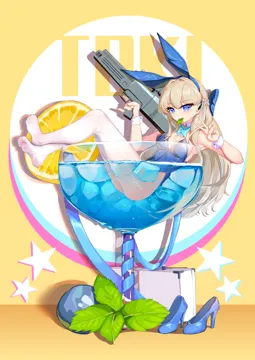 1girl animal_ears armpits assault_rifle bare_shoulders blonde_hair blue_bow blue_eyes blue_leotard blue_ribbon blush bow breasts champagne_coupe cocktail cup detached_collar drinking_glass fake_animal_ears food fruit full_body gun h_k_g11 hairband high_heels ice ice_cube in_container in_cup lemon lemon_slice leotard long_hair looking_at_viewer medium_breasts mini_person minigirl mint no_shoes official_alternate_costume partially_submerged playboy_bunny rabbit_ears ribbon rifle shoes sitting smile solo strapless strapless_leotard thighhighs unworn_shoes very_long_hair water weapon white_thighhighs wrist_cuffs xg_epee blue_archive toki__blue_archive toki__bunny__blue_archive