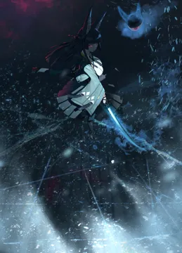 1girl animal_ear_fluff animal_ears black_hair black_skirt blunt_bangs breasts fox_ears fox_girl from_above green_jacket holding holding_sword holding_weapon jacket large_breasts light_particles long_hair looking_at_viewer red_eyes shirt skirt solo sword unsheathed weapon white_shirt midfinger zenless_zone_zero hoshimi_miyabi__zenless_zone_zero tailless__zenless_zone_zero