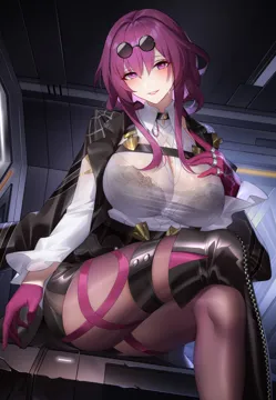 1girl black_bra blush bra bra_visible_through_clothes breasts eyewear_on_head gloves high_waist_shorts honkai__series honkai__star_rail kafka__honkai__star_rail large_breasts lingerie long_hair long_sleeves looking_at_viewer pantyhose pantyhose_under_shorts purple_eyes purple_gloves purple_hair round_eyewear see_through_clothes see_through_shirt shirt shorts sitting skirt smile solo underwear wu_ganlan_cai