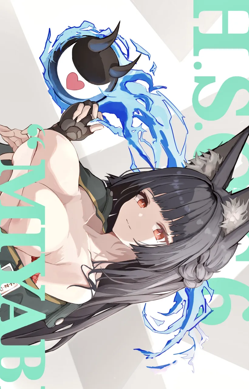 1girl animal_ear_fluff animal_ears black_gloves black_hair blunt_bangs breasts character_name closed_mouth collarbone fingerless_gloves fingernails fox_ears fox_girl gloves green_jacket jacket jacket_on_shoulders large_breasts long_hair mindscape_cinema__zenless_zone_zero red_eyes sidelocks single_fingerless_glove smile solo upper_body pinjirooo zenless_zone_zero hoshimi_miyabi__zenless_zone_zero tailless__zenless_zone_zero