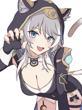animal_ears animal_hood black_gloves blue_eyes breasts cat_ears cat_girl cat_hood cat_tail cleavage fang fingerless_gloves gloves grey_hair hood large_breasts leaning_forward mole mole_on_breast short_hair_with_long_locks simple_background skin_fang solo tail thigh_strap thighs white_background yellow_nails sasa_mi__user_xrsf5585 honkai__star_rail honkai__series cipher__honkai__star_rail