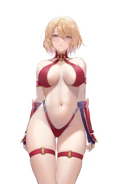 1girl arm_strap armor ass_visible_through_thighs azur_lane bikini blonde_hair breasts breasts_apart cowboy_shot dido__magicc elbow_gloves fingerless_gloves gloves gold_trim groin hair_between_eyes highleg highleg_bikini large_breasts looking_at_viewer navel official_alternate_costume parted_lips red_bikini short_hair simple_background skindentation solo stomach swimsuit thigh_strap thighs white_background wrist_guards z23__azur_lane z23__upgrade_failure__azur_lane