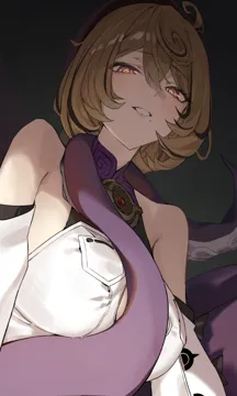 1girl ahoge bare_shoulders beret blonde_hair breasts detached_sleeves hat large_breasts looking_at_viewer mole mole_under_mouth monster_girl multicolored_hair purple_eyes scylla short_hair smile streaked_hair tentacles naig__naiji zenless_zone_zero yidhari__zenless_zone_zero