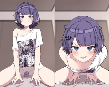 1girl 2koma alternate_costume bed_sheet blunt_bangs blush bob_cut breasts censored cleavage closed_mouth comic downblouse english_text good_morning_my_brother__meme hair_intakes hair_ornament hairclip halo hololive hololive_english indoors leaning_forward looking_at_viewer meme mole mole_under_eye naughty_face ninomae_ina_nis ninomae_ina_nis__loungewear no_pants novelty_censor off_shoulder orobou parted_lips pointy_ears pov print_shirt purple_eyes purple_hair scene_reference shirt short_hair single_bare_shoulder small_breasts smile socks spread_legs straddling subtitled takodachi__ninomae_ina_nis the_elder_scrolls the_elder_scrolls_v__skyrim tokidoki_bosotto_roshia_go_de_dereru_tonari_no_alya_san v_shaped_eyebrows virtual_youtuber white_socks you_re_finally_awake__meme