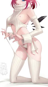 2girls alternate_costume animal_ears blue_eyes breast_tattoo breasts detached_sleeves detached_wings garter_straps hakos_baelz hololive hololive_english irys__hololive kneeling meme_attire mouse_ears multiple_girls nail_polish panties pointy_ears red_hair ribbed_legwear ribbed_panties ribbed_sleeves ribbed_sweater ribbed_thighhighs side_tie_panties sideboob simple_background sleeveless sleeveless_sweater sleeveless_turtleneck solo_focus somebody__leiking00 sweater tattoo thighhighs turtleneck turtleneck_sweater underwear virgin_destroyer_sweater virtual_youtuber white_background white_garter_straps white_panties white_sweater white_thighhighs wings