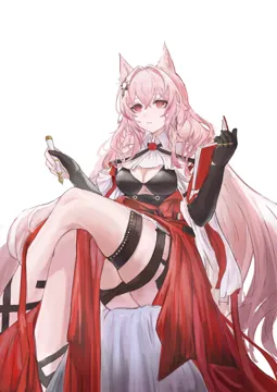 1girl animal_ears asymmetrical_gloves book breasts bright_pupils cleavage closed_mouth crossed_legs elbow_gloves expressionless gloves hair_between_eyes hair_intakes holding holding_book jewelry long_hair looking_ahead medium_breasts mismatched_gloves multiple_rings nib_pen__object partially_fingerless_gloves pen pink_hair red_eyes ring simple_background sitting solo thigh_strap very_long_hair white_background white_pupils baishi__user_ttfj7553 arknights pozyomka__arknights