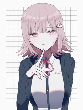 1girl black_jacket black_shirt breast_pocket breasts brown_hair closed_mouth collared_shirt dress_shirt hair_ornament hand_up jacket large_breasts long_sleeves medium_hair nail_polish neck_ribbon open_clothes open_jacket pink_eyes pink_nails pink_ribbon pocket ribbon shirt smile solo two_tone_shirt white_background white_shirt su_no__su_no090 danganronpa__series danganronpa_2__goodbye_despair galaga nanami_chiaki