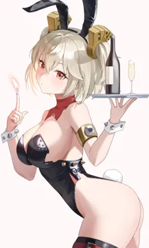 1girl alternate_costume animal_ears ass black_leotard blonde_hair breasts cleavage cowboy_shot fake_animal_ears hair_between_eyes highleg highleg_leotard large_breasts leotard long_hair looking_at_viewer playboy_bunny rabbit_tail red_eyes sideboob sidelocks simple_background sleeveless sleeveless_turtleneck solo tail thighs turtleneck white_background nasol zenless_zone_zero burnice_white__zenless_zone_zero