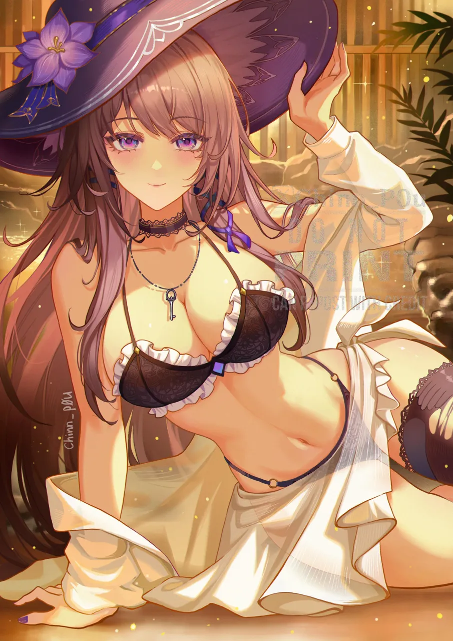 1girl alternate_costume bare_shoulders bikini black_bikini black_choker black_thighhighs breasts chinnpou choker closed_mouth collarbone fingernails flower frilled_bikini frills hair_ribbon hat hat_flower herta__honkai__star_rail honkai__series honkai__star_rail jewelry key key_necklace lace_trim lace_trimmed_choker large_breasts long_hair looking_at_viewer nail_polish navel necklace purple_eyes purple_flower purple_nails purple_ribbon ribbon single_thighhigh smile solo stomach swimsuit swimsuit_cover_up the_herta__honkai__star_rail thighhighs thighs torn_clothes torn_thighhighs very_long_hair witch_hat