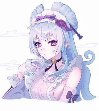 1girl bell black_choker blue_hair choker cropped_torso detached_sleeves frilled_hairband frills hairband hand_in_own_hair japanese_clothes neck_bell nihongami pointy_ears purple_eyes sleeveless solo white_background yume_kawaii fuli__narumiyafuri genshin_impact yumemizuki_mizuki__genshin_impact