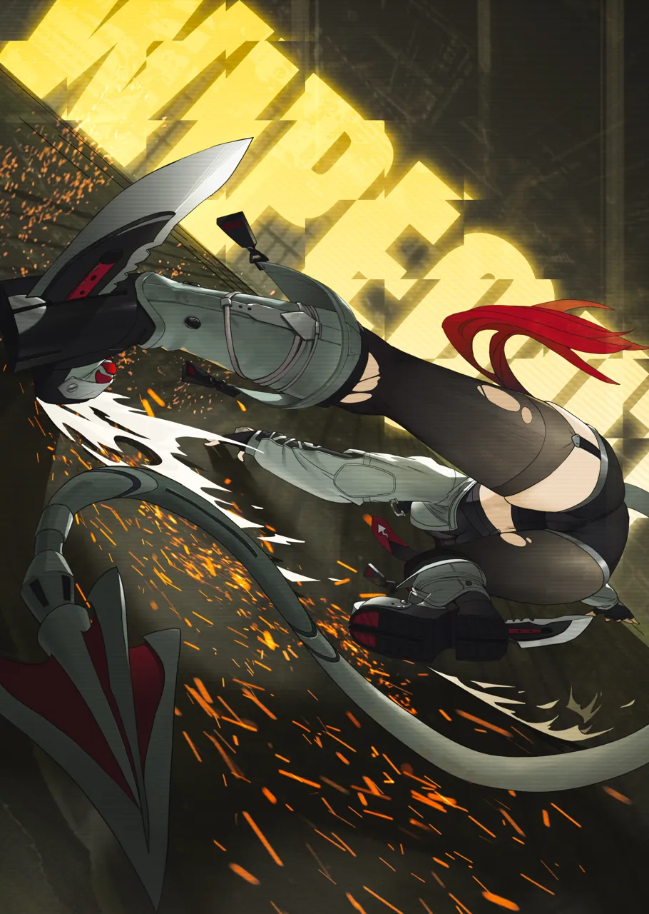 1girl animal_ears ass black_boots black_gloves black_pantyhose black_shorts black_thighhighs boots fingerless_gloves gloves grey_jacket jacket mouse_ears mouse_girl mouse_tail pantyhose red_hair short_shorts shorts single_leg_pantyhose solo tail thighhighs thighs torn_clothes torn_pantyhose torn_thighhighs midfinger zenless_zone_zero jane_doe__zenless_zone_zero