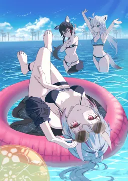 3girls afloat ahoge alternate_hairstyle animal_ears ankleband ayafubumi__hololive ball barefoot beachball bikini black_bikini black_hair blue_bikini blue_eyes blue_sky braid breasts day eyewear_on_head feet fox_ears fox_tail hand_on_own_thigh horn_ornament horns innertube legs light_rays long_hair looking_at_viewer multicolored_hair multiple_girls nail_polish navel ocean oni red_eyes skin_covered_horns sky streaked_hair sunglasses swim_ring swimsuit tail toenail_polish toenails toes virtual_youtuber water wet white_hair wolf_ears wolf_tail yellow_eyes maria_onnette hololive nakiri_ayame__hololive ookami_mio__hololive shirakami_fubuki__hololive