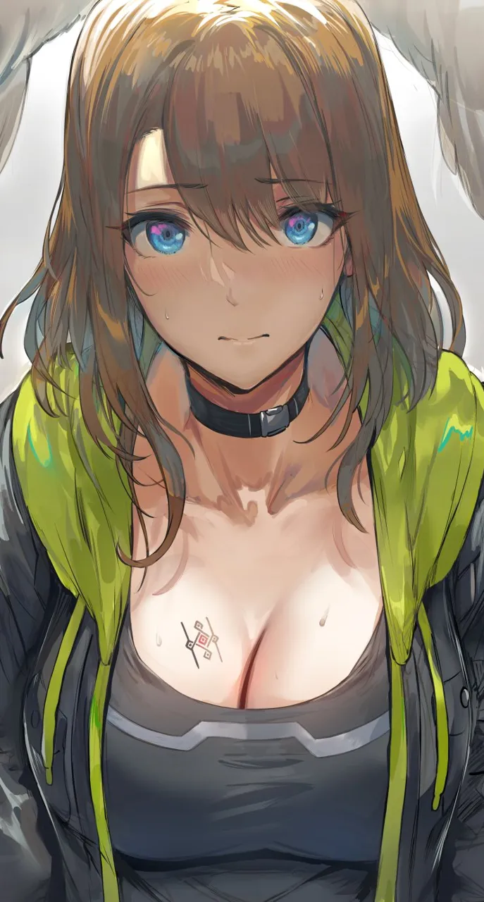 1girl black_choker black_jacket blue_eyes breast_tattoo breasts choker cleavage eunie__xenoblade head_wings hews hood hoodie jacket large_breasts long_hair looking_at_viewer open_clothes open_jacket solo sweat tattoo upper_body white_wings wings xenoblade_chronicles__series xenoblade_chronicles_3