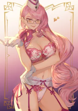 1girl bow bow_choker breasts choker cleavage collarbone earrings fang fate__series fate_grand_order garrison_cap garter_belt glasses gloves groin_tendon hat jewelry koyanskaya__fate koyanskaya__foreigner__first_ascension__fate large_breasts lingerie long_hair looking_at_viewer mashuu__neko_no_oyashiro navel panties pink_bow pink_choker pink_hair side_tie_panties smile solo stomach tamamo__fate thighs tongue underwear very_long_hair white_garter_belt white_gloves white_hat white_panties yellow_eyes