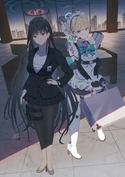 2girls apron artist_name assault_rifle bare_legs belt_pouch black_gloves black_hair black_halo black_skirt black_suit blazer blonde_hair blue_bow blue_bowtie blue_eyes blue_hair blue_halo blue_ribbon blunt_bangs boots bow bowtie braid briefcase brown_footwear bun_cover chair chest_harness city_lights cityscape clear_sky closed_mouth collared_apron desk elbow_gloves evening expressionless fingerless_gloves floor formal_clothes french_braid frilled_apron frilled_headwear frills full_body gloves gun h_k_g11 hair_bun hair_intakes hair_ornament hair_over_shoulder hair_ribbon hairclip halo handgun hands_on_own_stomach harness head_tilt headdress headset high_heel_boots high_heels holding holding_briefcase holster holstered indoors jacket knee_pads legs legs_together long_hair looking_at_viewer maid maid_apron maid_headdress miniskirt monitor multicolored_hair multiple_girls office office_chair pantyhose paper paperwork parted_bangs parted_lips pleated_skirt pleated_sleeves pouch red_eyes ribbon rifle school_uniform shade sidelocks signature single_hair_bun skirt skirt_set sky star__sky starry_sky streaked_hair suit sweater swept_bangs swivel_chair tactical_clothes tactical_maid tactical_school_uniform teeth thigh_boots thigh_holster thigh_strap thighhighs thighs turtleneck turtleneck_sweater unconventional_maid very_long_hair watch weapon weapon_on_back white_apron white_footwear white_sweater white_thighhighs window wristwatch maria_onnette blue_archive rio__blue_archive toki__blue_archive