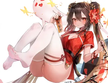 1girl alternate_costume bead_bracelet beads black_nails boo_tao__genshin_impact bracelet breasts brown_hair china_dress chinese_clothes cleavage closed_mouth double_bun dress feet fingernails flower flower_shaped_pupils full_body genshin_impact ghost hair_bun hair_flower hair_ornament hitodama holding holding_paintbrush holding_paper hu_tao__genshin_impact jewelry legs long_hair looking_at_viewer nail_polish no_shoes paintbrush panties paper petals red_dress red_eyes red_flower short_dress short_sleeves simple_background small_breasts solo symbol_shaped_pupils talisman thighhighs thighs toenail_polish toenails toes twintails underwear very_long_hair white_background white_panties white_thighhighs yonchan