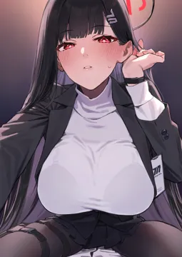 1girl 92m adjusting_hair black_hair black_jacket black_pantyhose black_skirt black_suit blue_archive blush bra_visible_through_clothes breasts hair_ornament hairclip halo jacket large_breasts leaning_forward long_hair long_sleeves looking_at_viewer miniskirt pantyhose parted_lips pleated_skirt red_eyes ribbed_sweater rio__blue_archive sitting skirt solo suit sweater thigh_strap thighs turtleneck turtleneck_sweater very_long_hair white_sweater