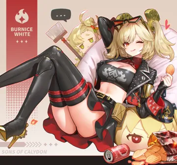 2girls _q arm_up bean_bag_chair belt black_belt black_jacket black_skirt black_tube_top breasts can character_doll character_name chips__food crop_top crossed_legs drink_can eyewear_on_head food grey_background high_waist_skirt high_heels holding holding_food jacket knees_up looking_at_viewer multiple_girls one_eye_closed potato_chips reclining red_tinted_eyewear red_eyes skirt soda_can spiked_belt spiked_jacket strapless tinted_eyewear tongue tongue_out tube_top two_side_up adelie_cat zenless_zone_zero burnice_white__zenless_zone_zero luciana_de_montefio__zenless_zone_zero piper_wheel__zenless_zone_zero