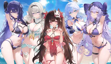5girls acheron__honkai__star_rail adapted_costume adjusting_hair armpits arms_up bare_shoulders beach bikini black_swan__honkai__star_rail blush breasts cleavage closed_mouth cowboy_shot day firefly__honkai__star_rail green_eyes grey_hair hair_ornament halo hand_in_own_hair hand_up honkai__series honkai__star_rail large_breasts long_hair looking_at_viewer machi__machi0910 multiple_girls navel outdoors parted_lips purple_bikini purple_eyes purple_hair red_bikini robin__honkai__star_rail skindentation smile sparkle__honkai__star_rail stomach swimsuit thigh_strap thighs twintails very_long_hair white_bikini yellow_eyes